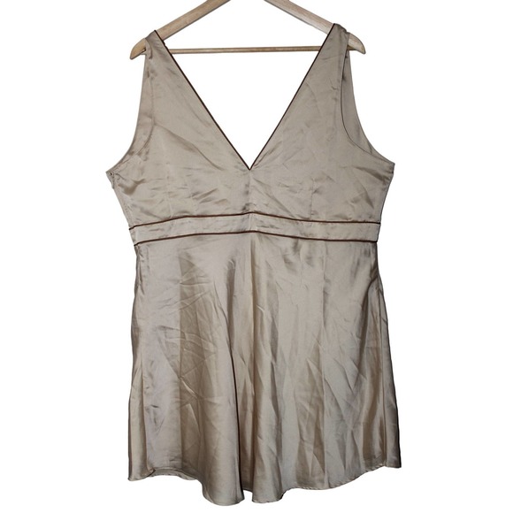 Abercrombie & Fitch Gold Brown Satin V-Neck Mini Dress Chemise Slip Size XL NWT - Picture 2 of 8